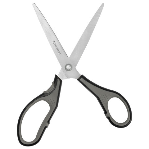 Ножницы BRAUBERG "SUPER", 210 мм, серо-черные, 2-х сторонняя заточка, эргономичные ручки, 237296