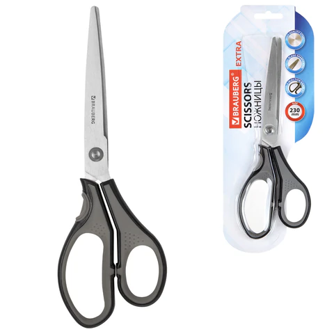 Ножницы BRAUBERG "EXTRA", 230 мм, серо-черные, 2-сторонняя заточка, эргономичные ручки, 237297 - фото 4