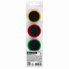 Магниты МОЩНЫЕ 40 мм (БОЛЬШОГО ДИАМЕТРА), НАБОР 4 шт., ассорти, BRAUBERG &laquo;SUPER&raquo;, 237480