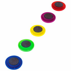 Магниты СРЕДНЕГО ДИАМЕТРА, 30 мм, НАБОР 5 штук, цвет АССОРТИ, в блистере, STAFF &laquo;Basic&raquo;, 237482
