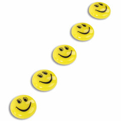 Магниты СРЕДНЕГО ДИАМЕТРА, 30 мм, НАБОР 5 штук, с рисунком СМАЙЛИК, жёлтые, в блистере, STAFF &laquo;Basic&raquo;, 237483