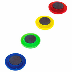 Магниты БОЛЬШОГО ДИАМЕТРА, 40 мм, НАБОР 4 штуки, цвет АССОРТИ, в блистере, STAFF &laquo;Basic&raquo;, 237484