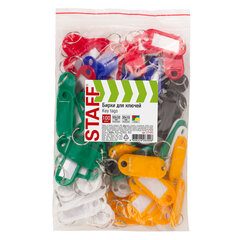 Бирки для ключей КОМПЛЕКТ 100 шт., длина 50 мм, инфо-окно 30&times;15 мм, АССОРТИ, STAFF, 237493