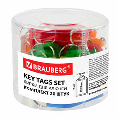 Бирки для ключей КОМПЛЕКТ 20 ШТ., длина 55 мм, инфо-окно 39&times;22 мм, АССОРТИ, BRAUBERG, 237495