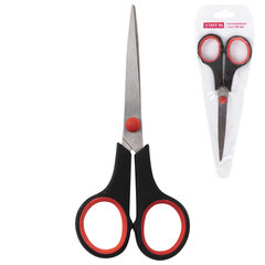 Изображение товара Ножницы STAFF EVERYDAY, 150 мм, бюджет, резиновые вставки, черно-красные, ПВХ чехол, 237497.