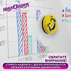 Стиратели магнитные для магнитно-маркерной доски ЮНЛАНДИЯ &laquo;Смайлик&raquo;, 50 мм, КОМПЛЕКТ 4 ШТ., желтые, с рисунком, 237504