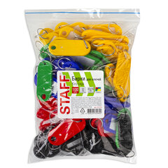 Бирки для ключей КОМПЛЕКТ 100 шт., длина 52 мм, инфо-окно 30&times;15 мм, цвет ассорти, STAFF, 237730