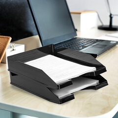 Лоток горизонтальный для бумаг КОМПЛЕКТ 2 шт., BRAUBERG &laquo;Modern&raquo;, 346&times;254&times;61 мм, черный, 238024