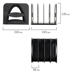 Лоток-сортер для бумаг BRAUBERG GRAND OFFICE, 4 отделения, 210&times;210&times;170 мм, сборный, черный, 238113