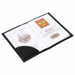 Обложка для паспорта натуральная кожа флоттер, &laquo;PASSPORT&raquo;, кожаный уголок, черная, BRAUBERG, 238192