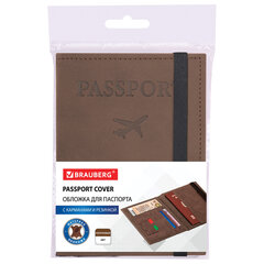 Обложка для паспорта с карманами и резинкой, мягкая экокожа, &laquo;PASSPORT&raquo;, коричневая, BRAUBERG, 238204