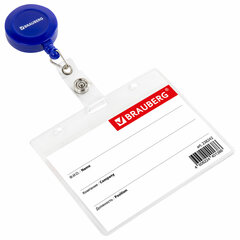 Бейдж горизонтальный (60&times;90 мм), с держателем-рулеткой 70 см, синий, BRAUBERG, 238242