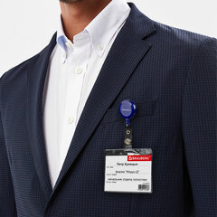 Бейдж горизонтальный (60&times;90 мм), с держателем-рулеткой 70 см, синий, BRAUBERG, 238242