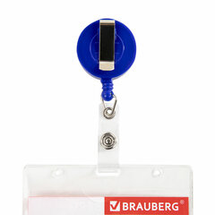 Бейдж горизонтальный (60&times;90 мм), с держателем-рулеткой 70 см, синий, BRAUBERG, 238242