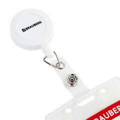 Бейдж вертикальный (90&times;60 мм), с держателем-рулеткой 70 см, белый, BRAUBERG, 238243