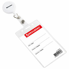 Бейдж вертикальный (90&times;60 мм), с держателем-рулеткой 70 см, белый, BRAUBERG, 238243