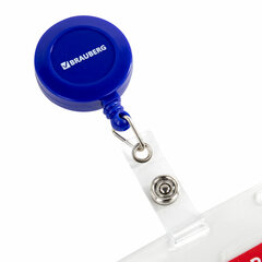 Бейдж вертикальный (90&times;60 мм), с держателем-рулеткой 70 см, синий, BRAUBERG, 238244