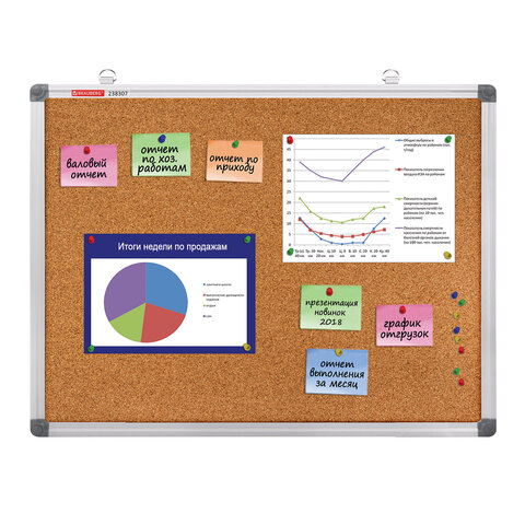 Доска пробковая для объявлений 45х60 см, алюминиевая рамка, BRAUBERG Extra, 238307