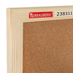 Доска пробковая для объявлений 60&times;90 см, деревянная рамка, BRAUBERG Wood, 238311