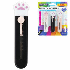 Нож канцелярский &laquo;Лапки&raquo;, Cat Paw, 9 мм, НАБОР 3 шт. на блистере, автофиксатор, BRAUBERG HOBBY, 238345