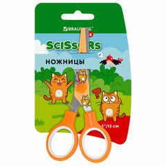 Изображение товара Детские ножницы BRAUBERG 130 мм оранжевые с котиками безопасные для детей