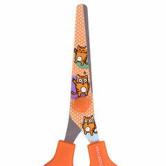 Ножницы 130 мм оранжевые, с цветной печатью &laquo;Котики&raquo;, закругленные, BRAUBERG KIDS, 238351