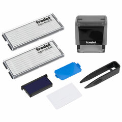 Штамп самонаборный 4-стр, 47&times;18 мм, синий, TRODAT 4912P4/<wbr/>DB, корпус СЕРЫЙ, КАССЫ В КОМПЛЕКТЕ, 43215