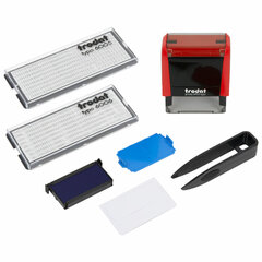 Штамп самонаборный 4-стр., 47&times;18 мм, синий, TRODAT 4912P4/<wbr/>DB, корпус КРАСНЫЙ, КАССЫ В КОМПЛЕКТЕ, 43218