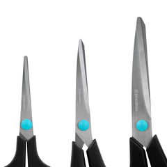 Ножницы BRAUBERG SOFT GRIP, НАБОР 3 штуки (140, 190, 230 мм), эргономичные черно-бирюзовые ручки, ВЫГОДНАЯ УПАКОВКА, 238411