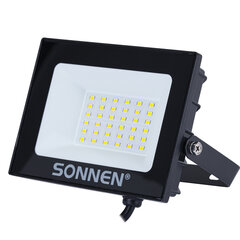 Прожектор светодиодный 30 Вт, 6500 К, 2400 Лм, 30 м2, IP65, 146&times;98&times;26 мм, черный, SONNEN, 238413