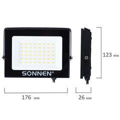 Прожектор светодиодный 50 Вт, 6500 К, 4000 Лм, 50 м2, IP65, 176&times;123&times;26 мм, черный, SONNEN, 238414