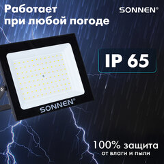 Прожектор светодиодный 100 Вт, 6500 К, 8000 Лм, 100 м2, IP65, 250&times;178&times;27 мм, черный, SONNEN, 238415