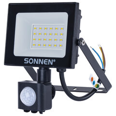 Прожектор светодиодный с датчиком движения 20 Вт, 6500 К, 1600 Лм, 20 м2, IP65, 122&times;146&times;51 мм, черный, SONNEN, 238416