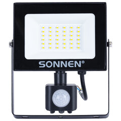 Прожектор светодиодный с датчиком движения 30 Вт, 6500 К, 2400 Лм, 30 м2, IP65, 161&times;146&times;51 мм, черный, SONNEN, 238417
