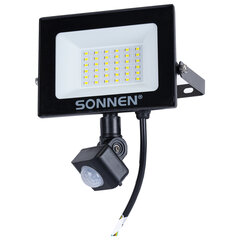 Прожектор светодиодный с датчиком движения 30 Вт, 6500 К, 2400 Лм, 30 м2, IP65, 161&times;146&times;51 мм, черный, SONNEN, 238417