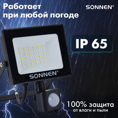 Прожектор светодиодный с датчиком движения 30 Вт, 6500 К, 2400 Лм, 30 м2, IP65, 161&times;146&times;51 мм, черный, SONNEN, 238417