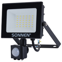 Прожектор светодиодный с датчиком движения 30 Вт, 6500 К, 2400 Лм, 30 м2, IP65, 161&times;146&times;51 мм, черный, SONNEN, 238417