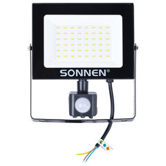 Прожектор светодиодный с датчиком движения 50 Вт, 6500 К, 4000 Лм, 50 м2, IP65, 187&times;176&times;51 мм, черный, SONNEN, 238418