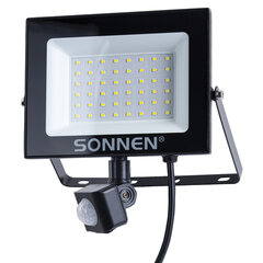 Прожектор светодиодный с датчиком движения 50 Вт, 6500 К, 4000 Лм, 50 м2, IP65, 187&times;176&times;51 мм, черный, SONNEN, 238418