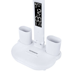 Настольная лампа-светильник беспроводная SONNEN PT-203, органайзер, дисплей, 6 в 1, LED 7 Вт, белый, 238497