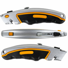 Нож универсальный мощный алюминиевый BRAUBERG &laquo;Heavy duty&raquo;, автофиксатор, резиновые вставки, 238735