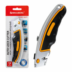 Нож универсальный мощный алюминиевый BRAUBERG &laquo;Heavy duty&raquo;, автофиксатор, резиновые вставки, 238735