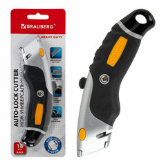 Нож универсальный мощный алюминиевый BRAUBERG &laquo;Heavy duty M&raquo;, автофиксатор, резиновые вставки, 238736