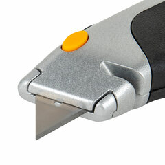 Нож универсальный мощный алюминиевый BRAUBERG &laquo;Heavy duty M&raquo;, автофиксатор, резиновые вставки, 238736