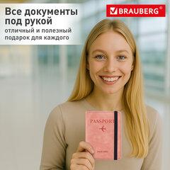 Обложка для паспорта и документов с защитой от считывания, 9 карманов, резинка, экокожа, розовая, BRAUBERG, 238750
