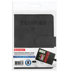 Обложка для паспорта и документов с защитой от считывания, 9 карманов, магнит, экокожа, черная, BRAUBERG, 238757