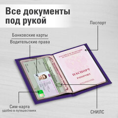 Обложка для паспорта &laquo;Passport map&raquo;, экокожа soft-touch, фиолетовая, STAFF, 238762