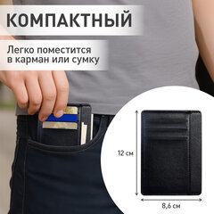 Картхолдер для трех карт с двумя дополнительными карманами, 12&times;8,6 см, черный, BRAUBERG, 238763
