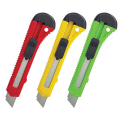 Нож канцелярский 18 мм КОМПЛЕКТ &laquo;2 шт. + 1 шт. В ПОДАРОК&raquo;, фиксатор, блистер, STAFF EVERYDAY, 238769