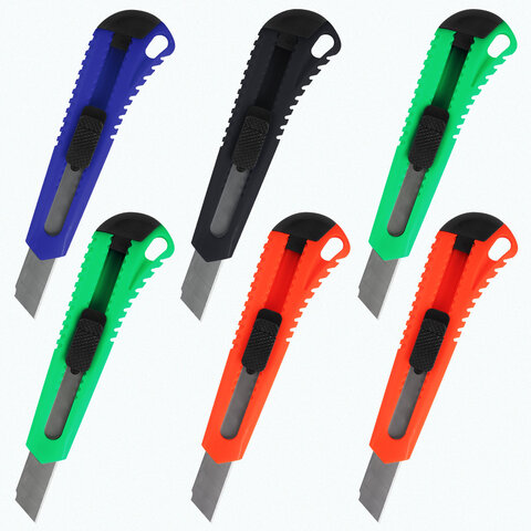 Нож канцелярский 18 мм, КОМПЛЕКТ "5 шт. + 1 шт. В ПОДАРОК", фиксатор, блистер, BRAUBERG "Classic", 238773 - фото 2